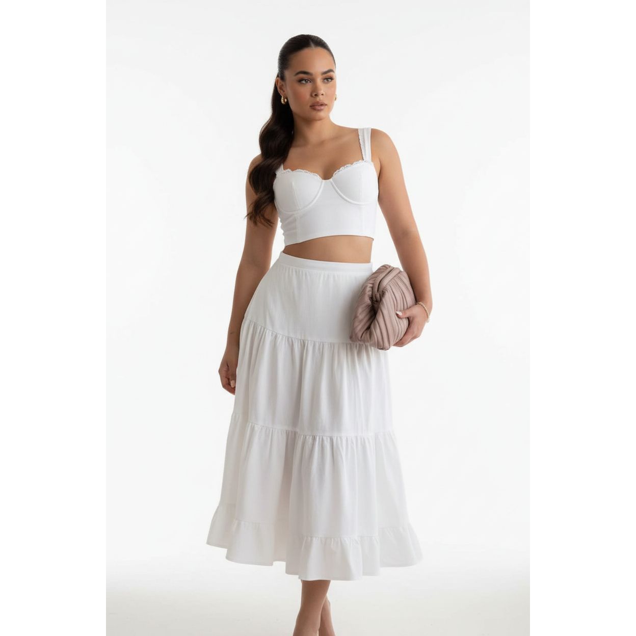 Summer Solid Color Crop Top & Skirt 2-Piece Set.