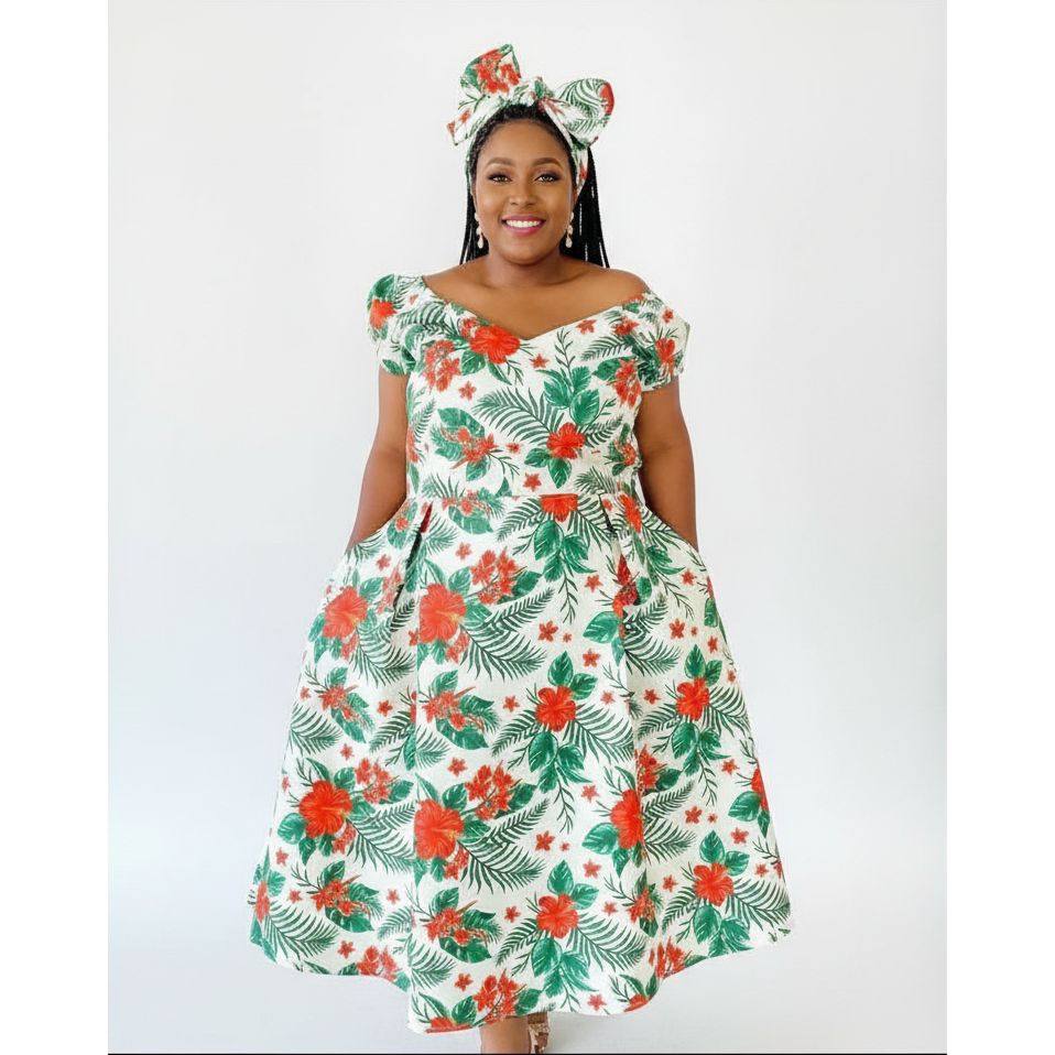 Elegant African Rockabilly Ankara Dress.