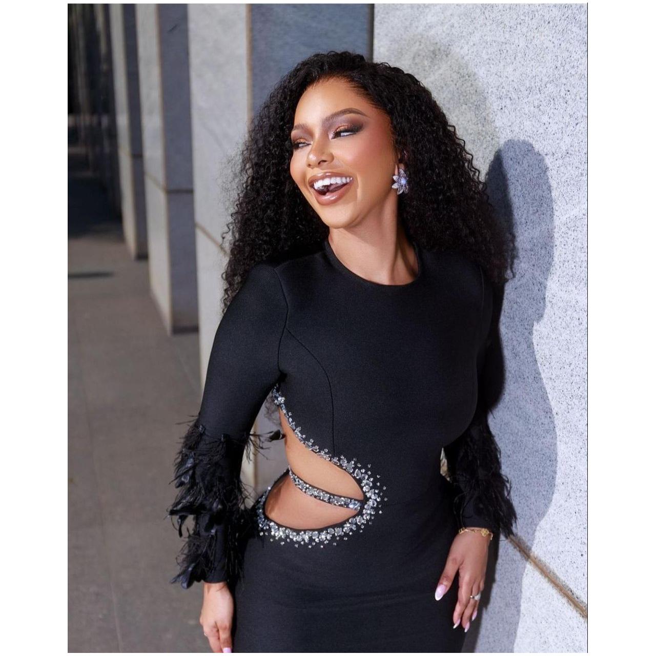 Crystal Beaded Hollow Sexy Round Neck Mermaid Dress.