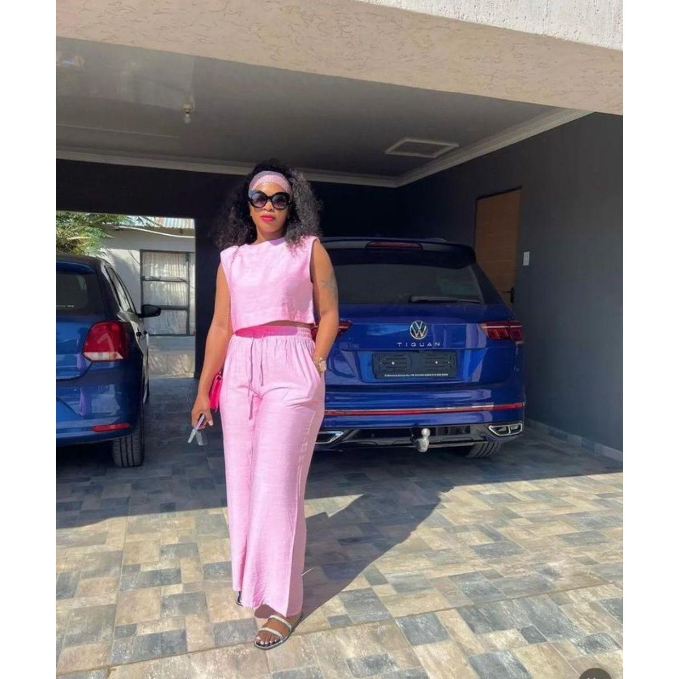 Short Sleeve Crop Tops Wide Leg High Waist Long Pants Outfit Set