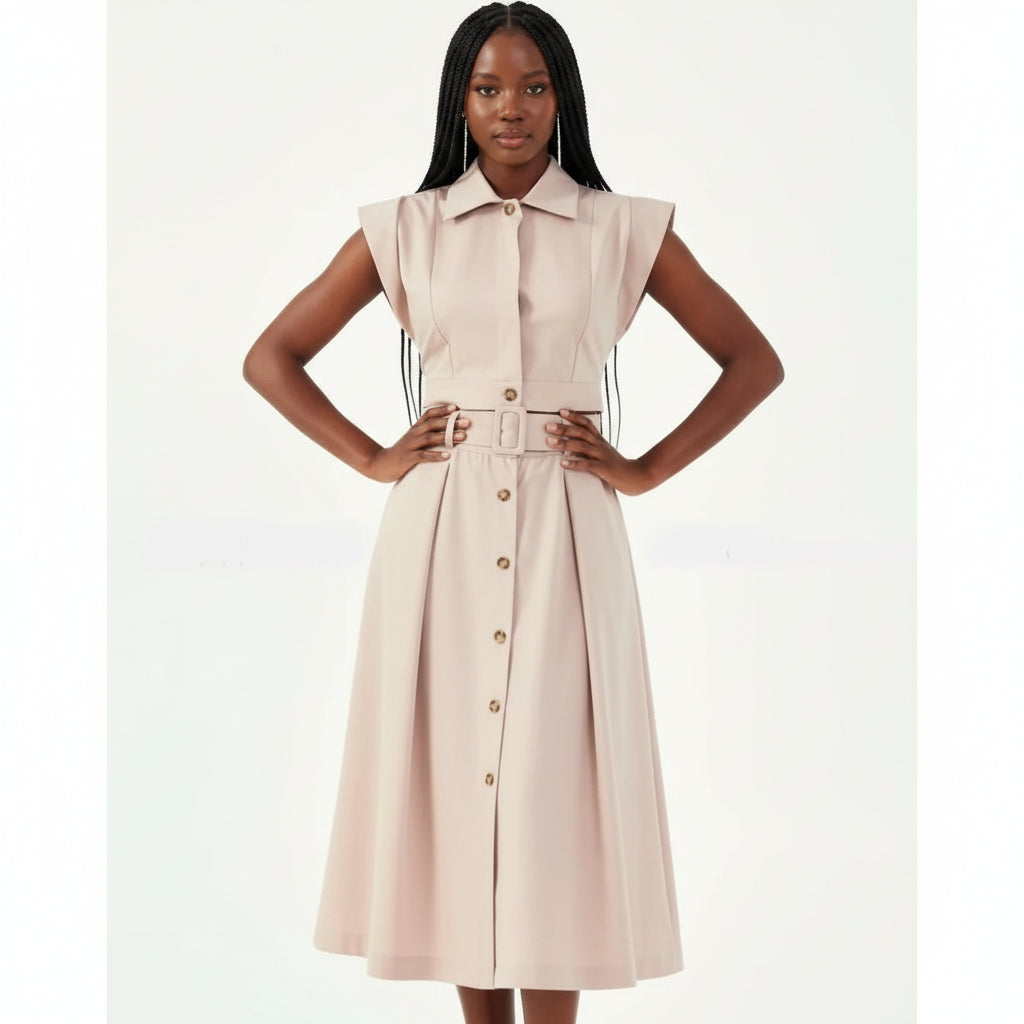 Ruffle Front Trim Button Shirt & Skirt Set.