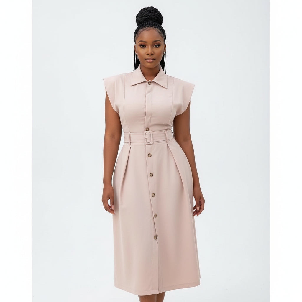 Ruffle Front Trim Button Shirt & Skirt Set.