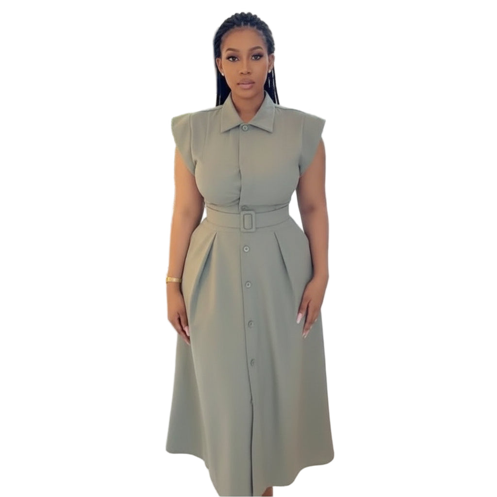 Ruffle Front Trim Button Shirt & Skirt Set.