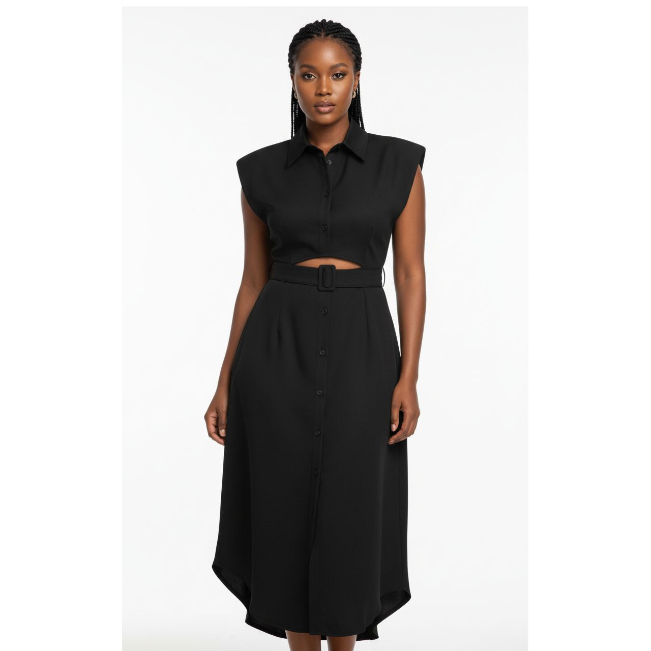 Ruffle Front Trim Button Shirt & Skirt Set.