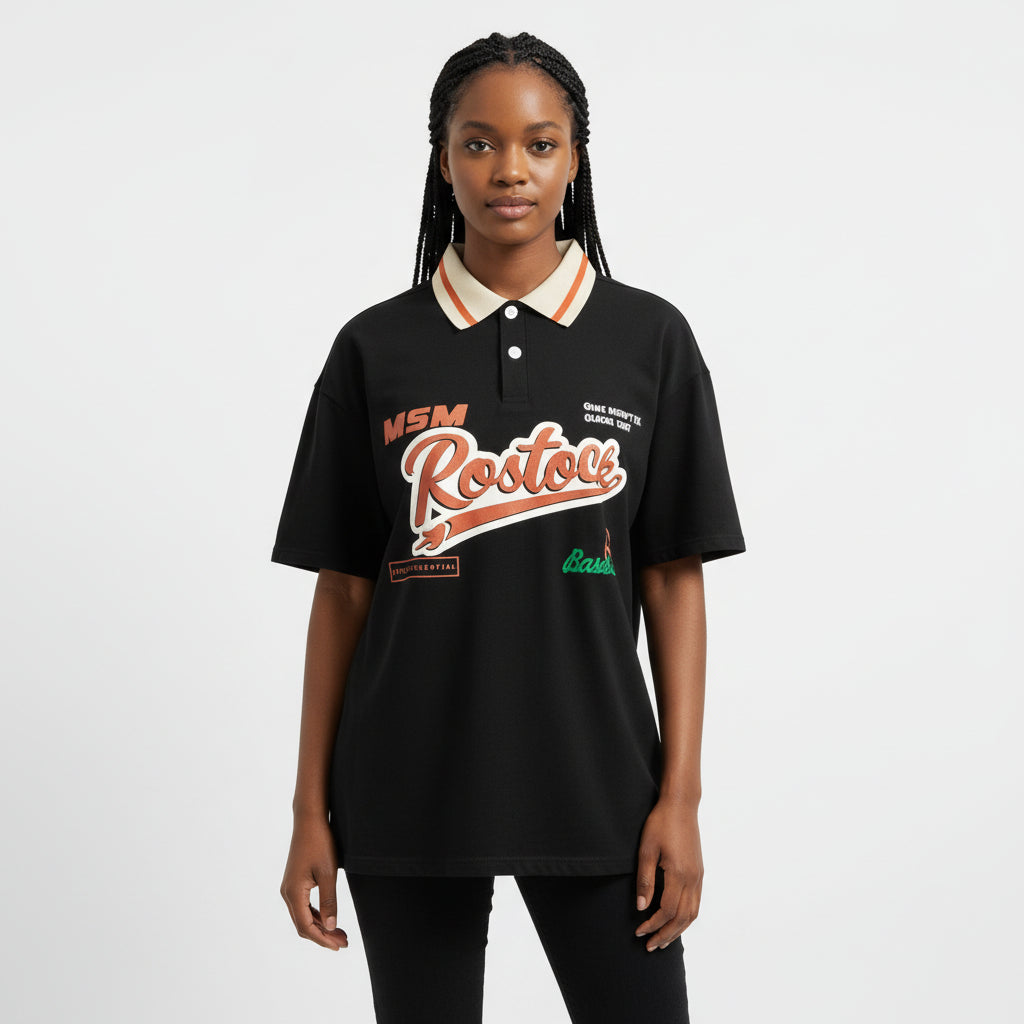 Graphic Contrast Collar Polo Shirt.