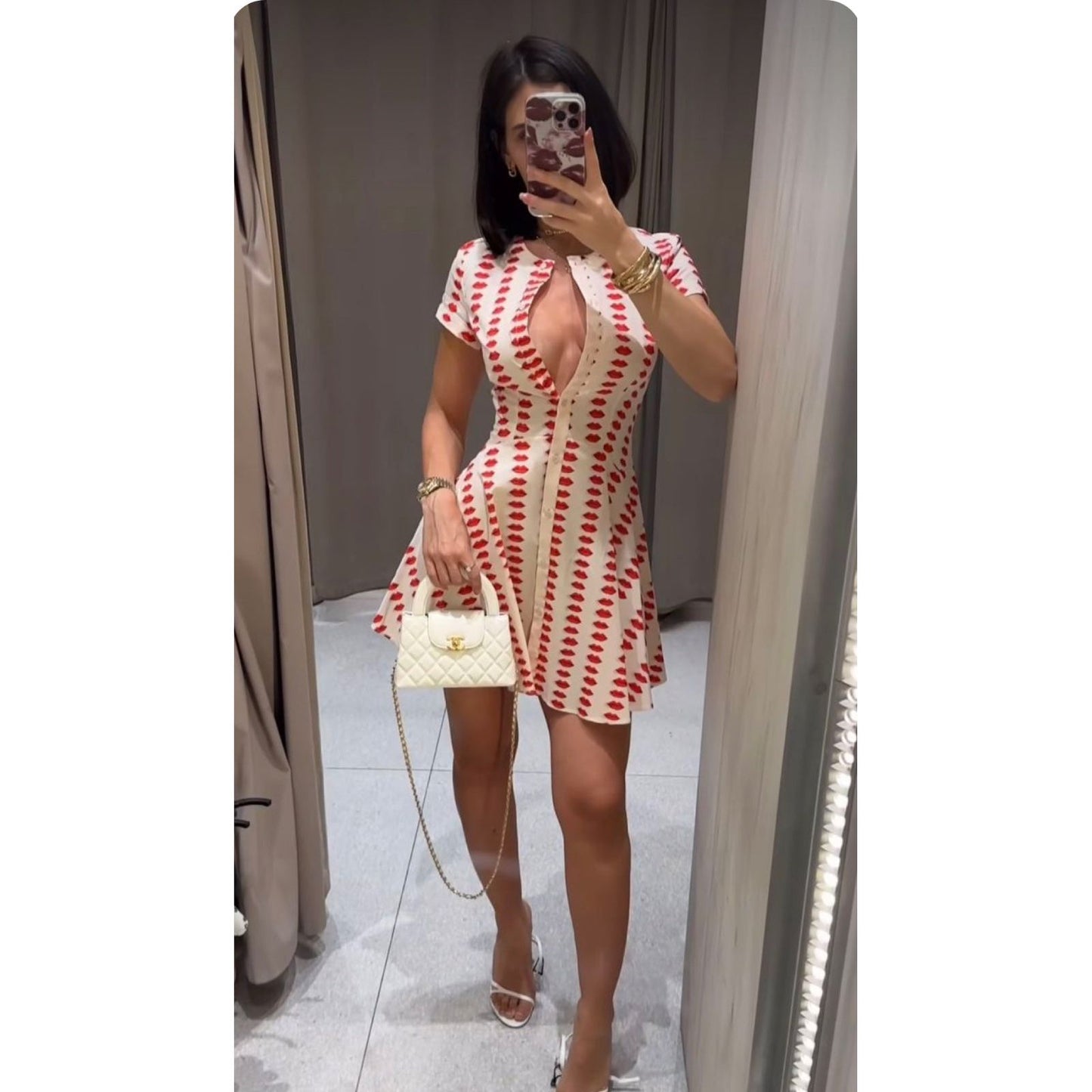 Red Lips Printed Skater Dress.