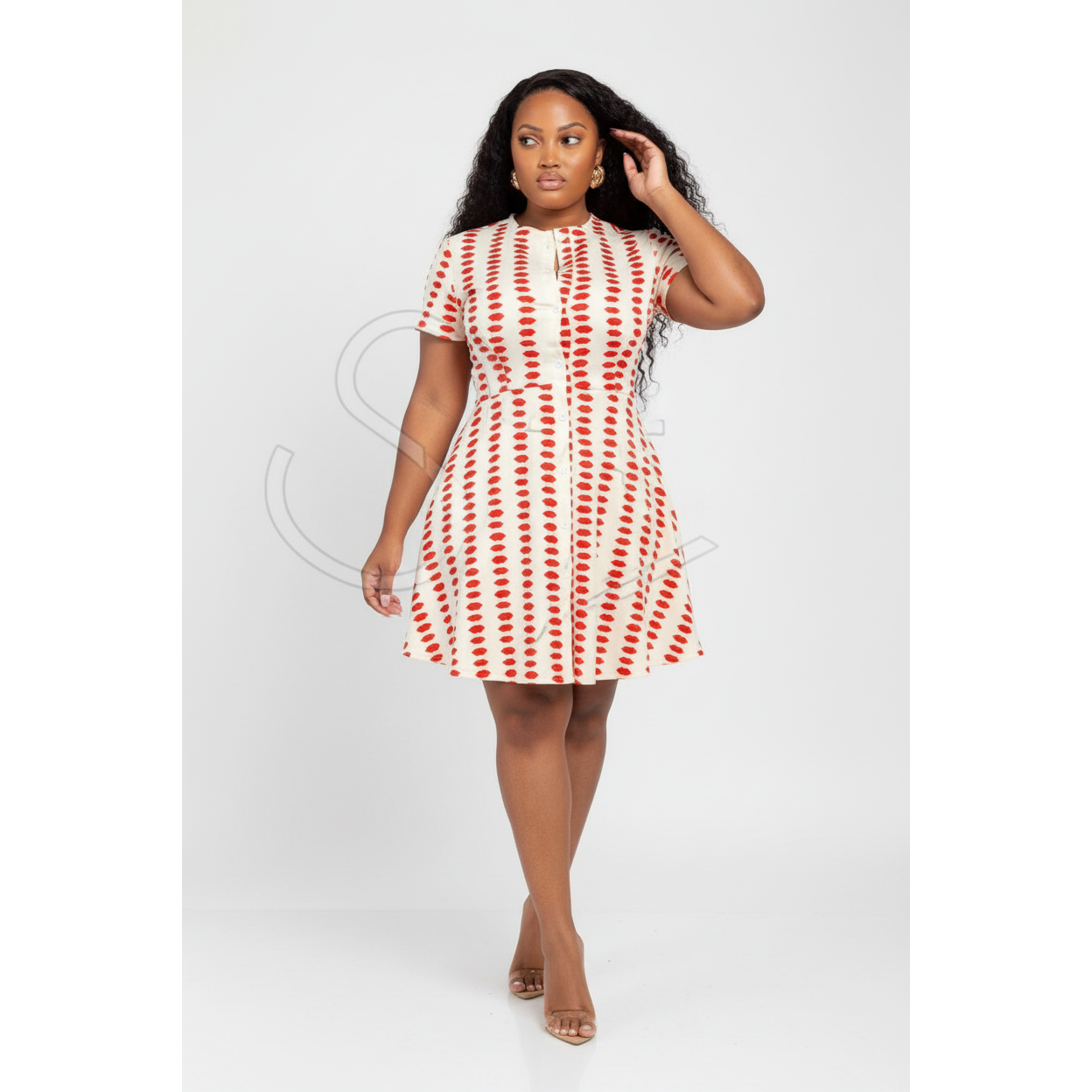 Red Lips Printed Skater Dress.