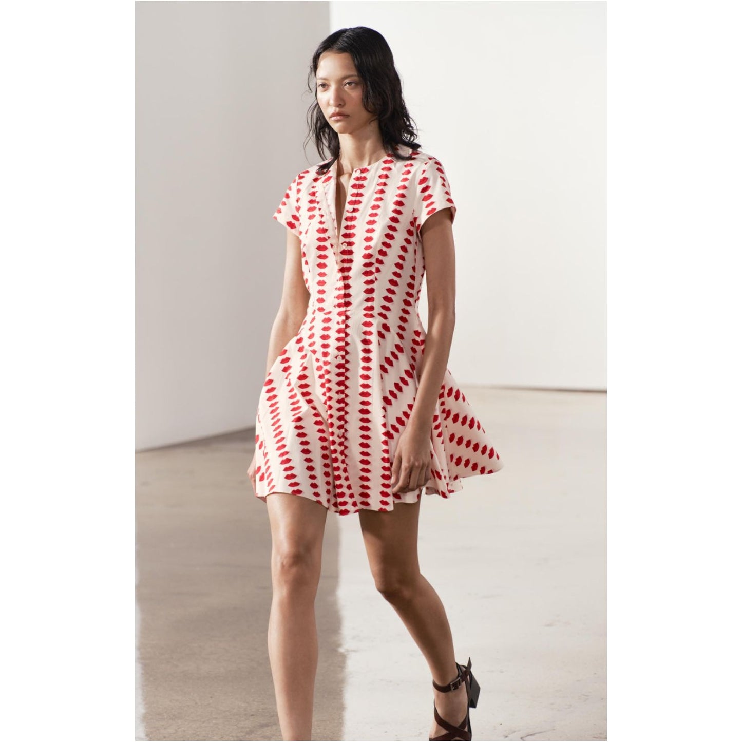 Red Lips Printed Skater Dress.