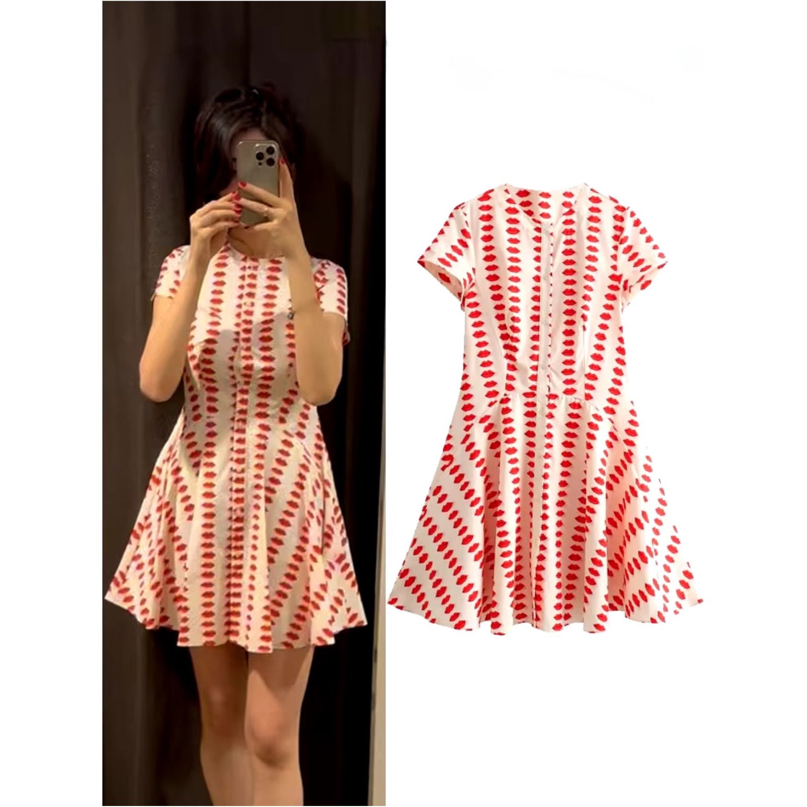 Red Lips Printed Skater Dress.