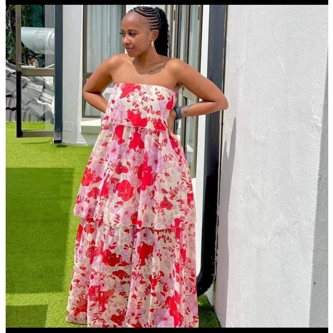 Floral Off-shoulder Pleated Maxi Dress.