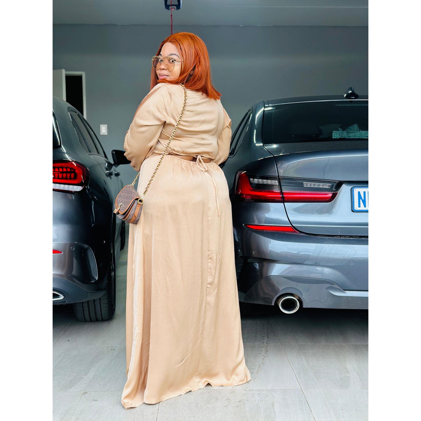 Long Sleeve V-Neck Maxi Dress.