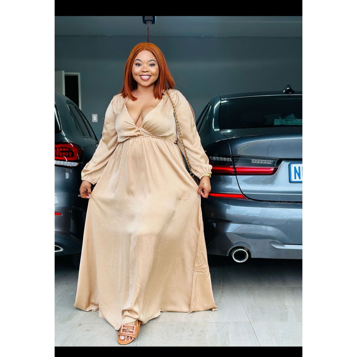 Long Sleeve V-Neck Maxi Dress.