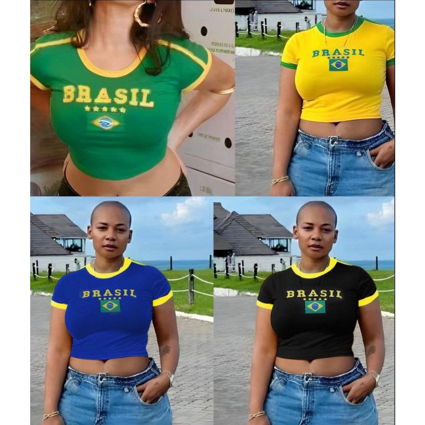 Short Sleeve Brazil Flag Printed Slim Fit T-Shirt.