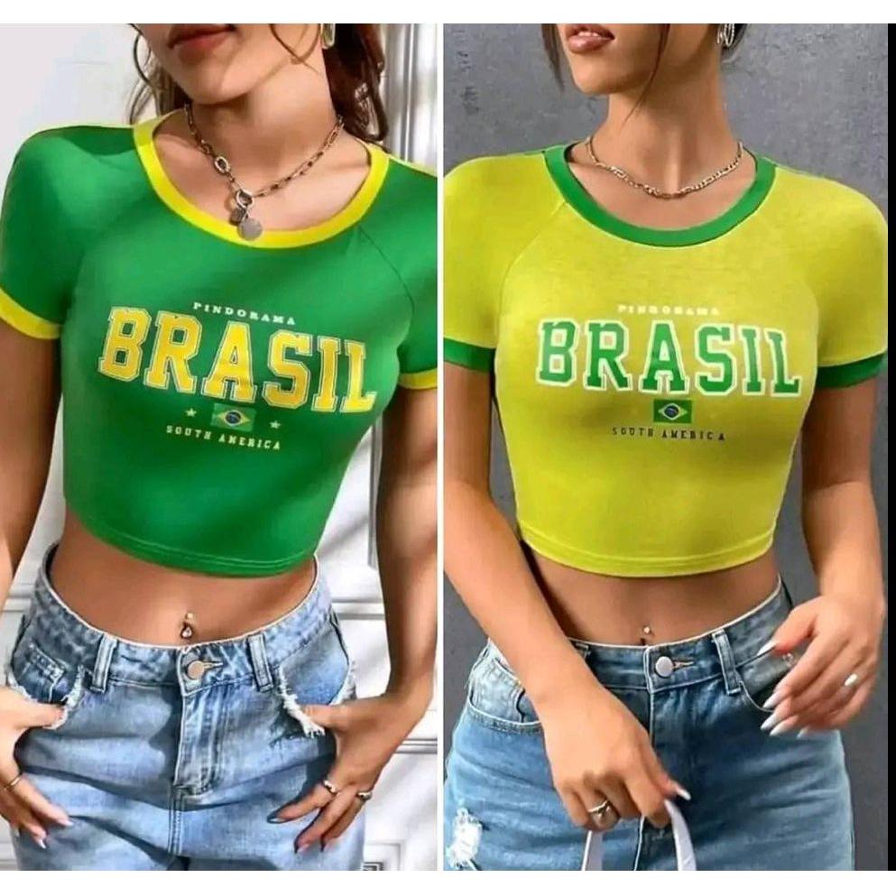 Short Sleeve Brazil Flag Printed Slim Fit T-Shirt.