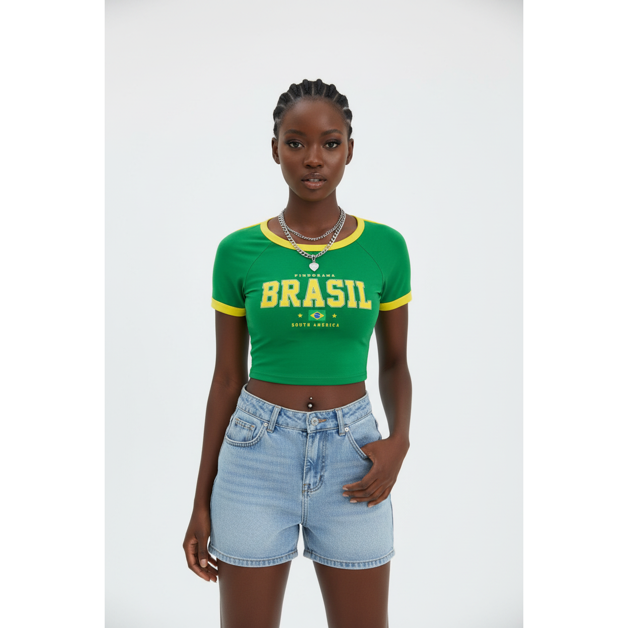 Short Sleeve Brazil Flag Printed Slim Fit T-Shirt.