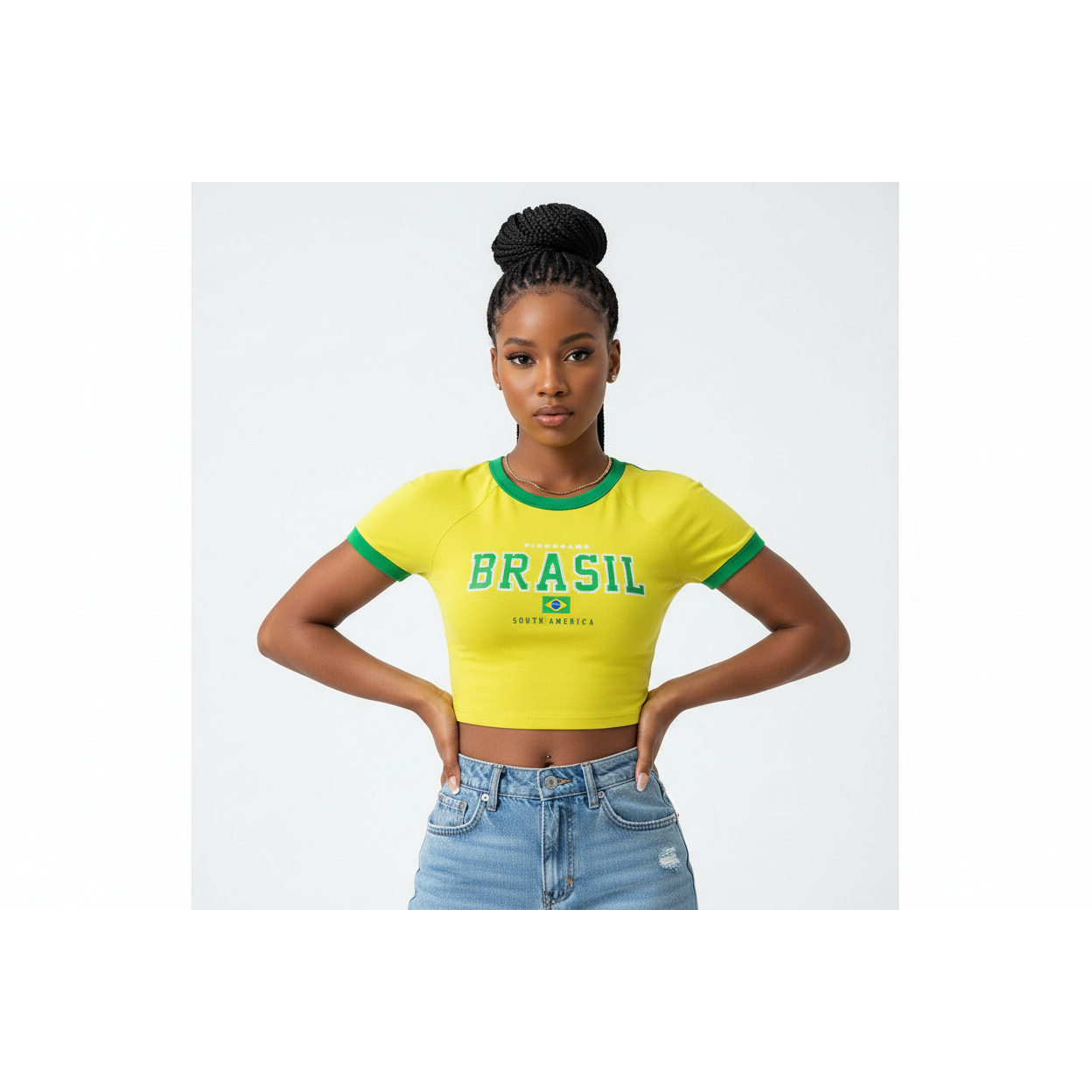 Short Sleeve Brazil Flag Printed Slim Fit T-Shirt.