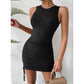Ruched Drawstring Side Solid Bodycon Dress.