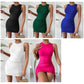 Ruched Drawstring Side Solid Bodycon Dress.