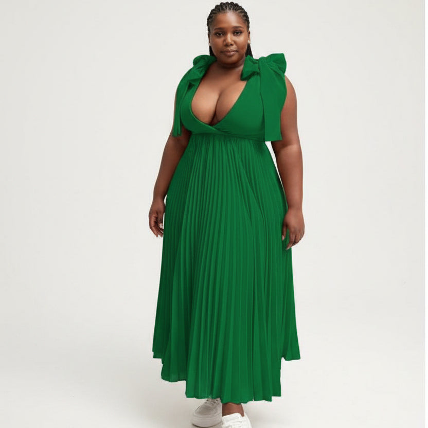 Plus Size Pleated Maxi Flare Dress
