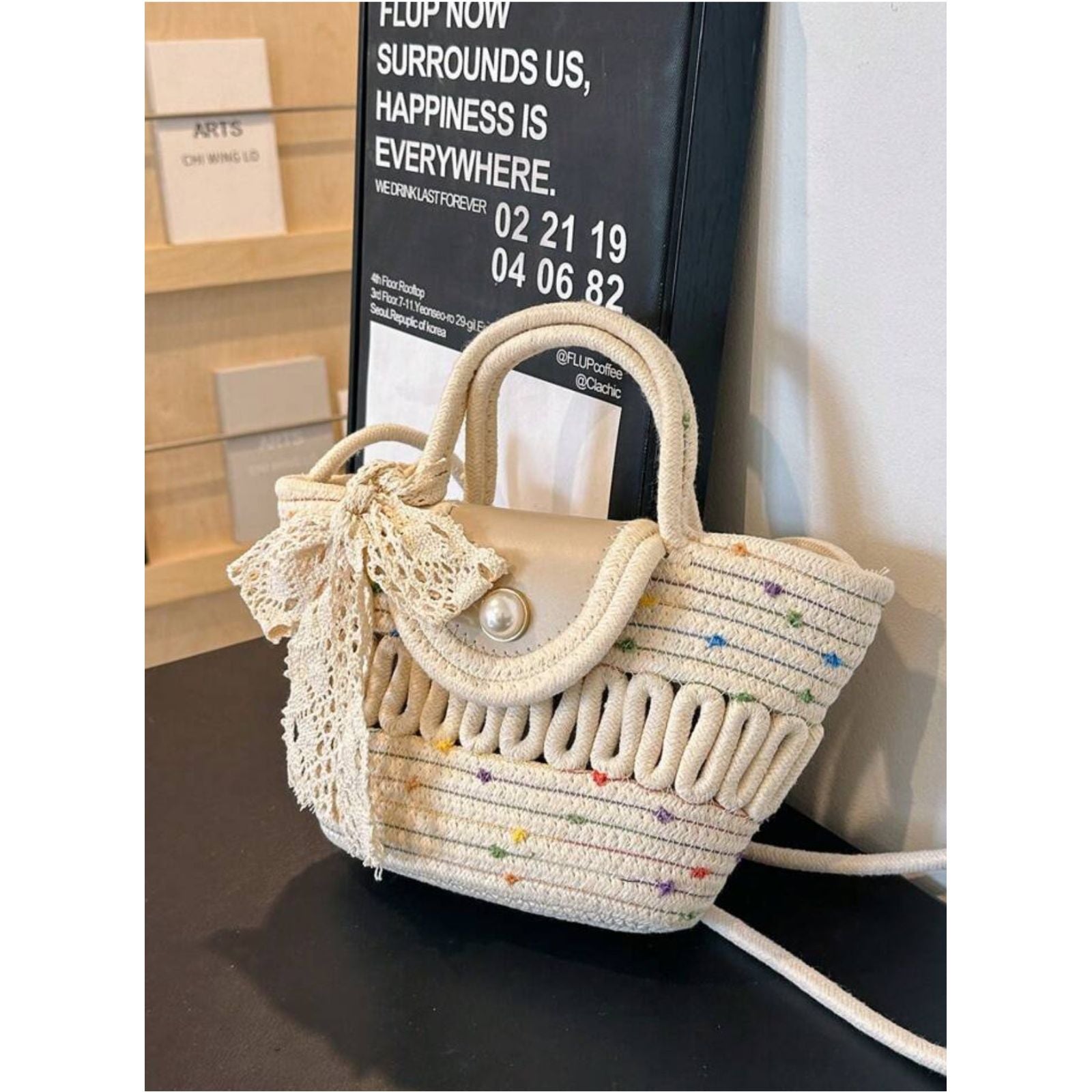Cute Straw Décor colors handbag.