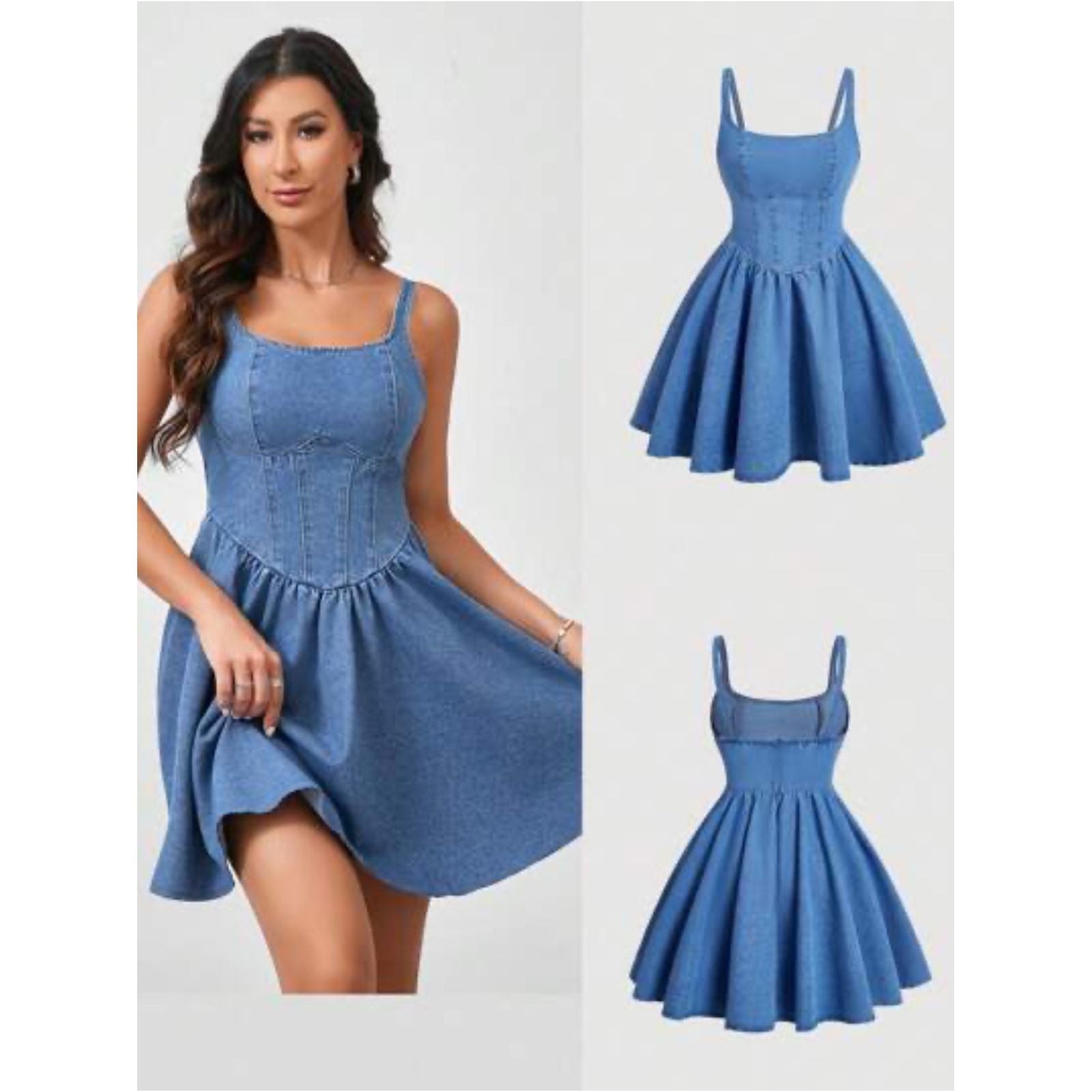 Denim Casual Sleeveless Cami Dress, Mexican Dress