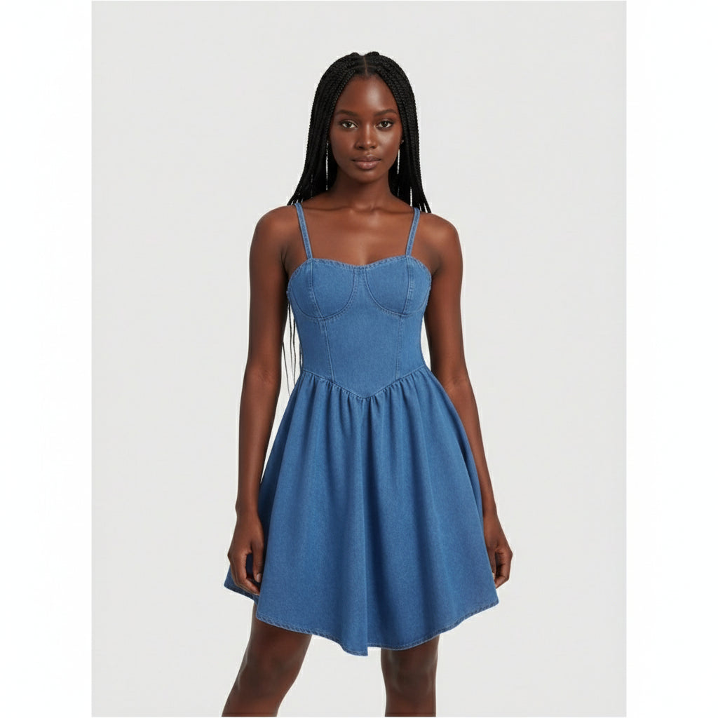 Denim Casual Sleeveless Cami Dress, Mexican Dress