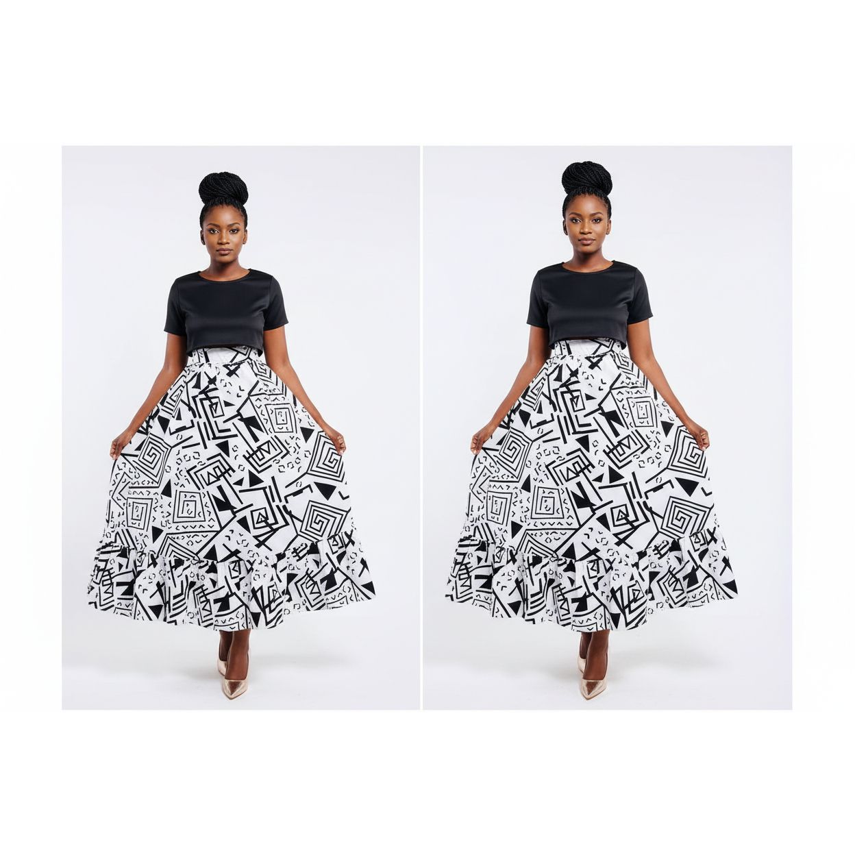 Summer High Waist Long Midi Skirts Set.
