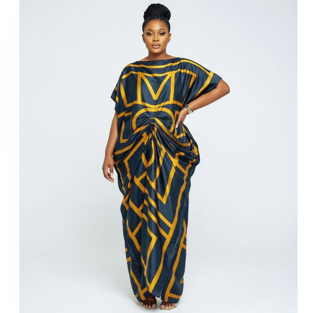 Printed kaftan abaya African Silk Maxi Dress.