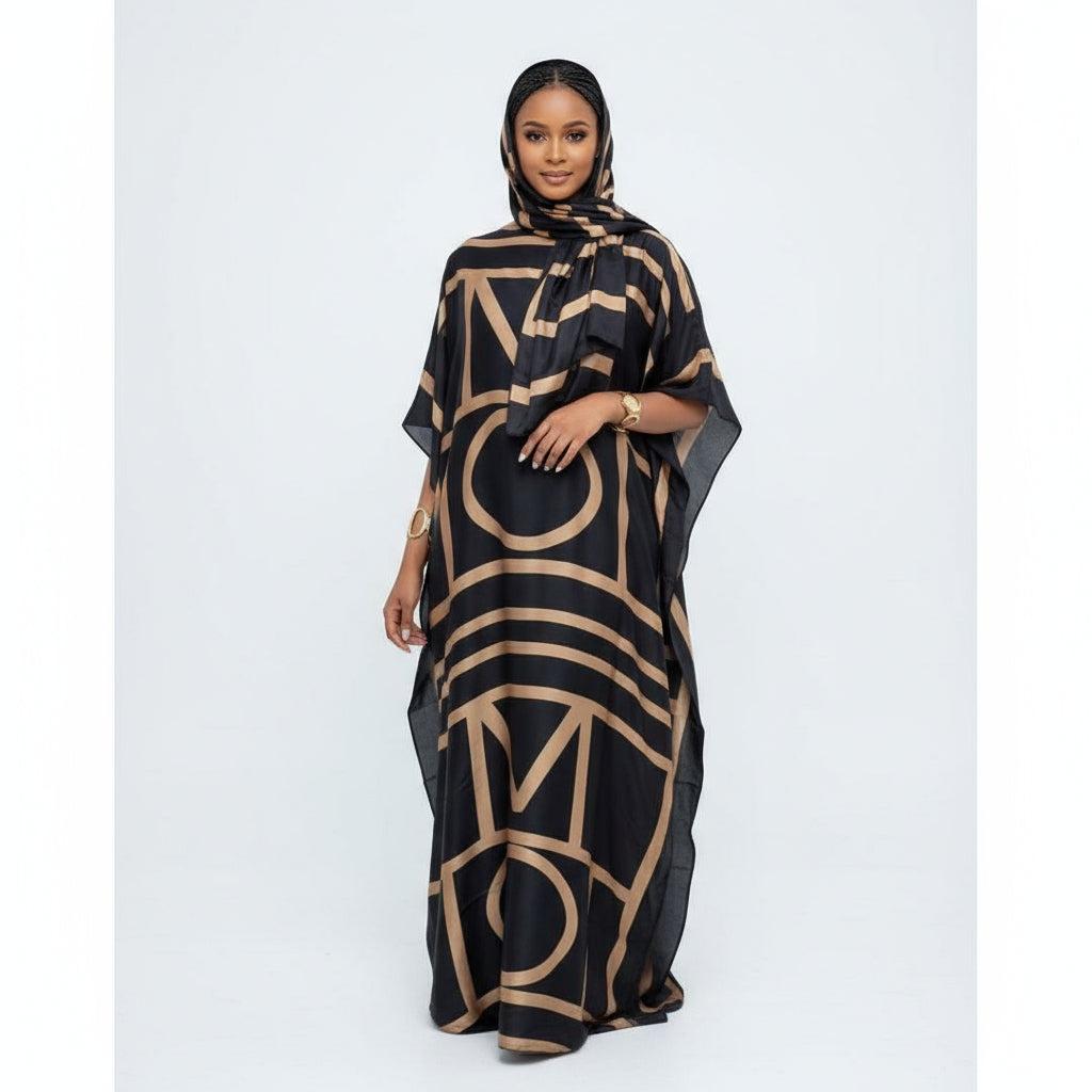 Printed kaftan abaya African Silk Maxi Dress.
