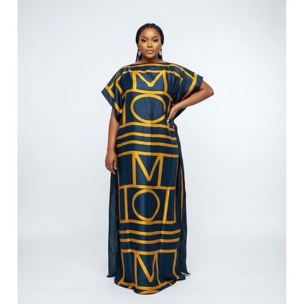 Printed kaftan abaya African Silk Maxi Dress.