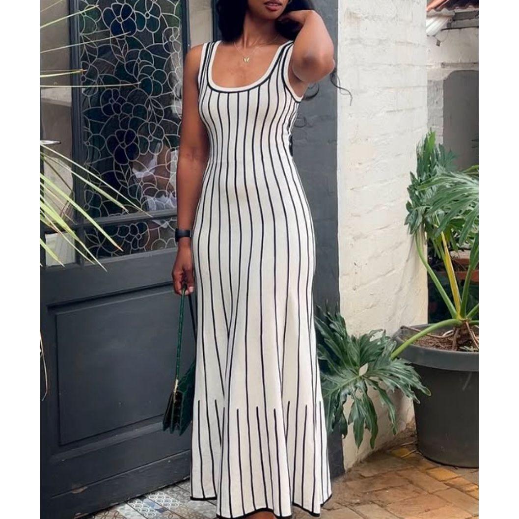 Fashion Stripe Patchwork Knitted Maxi Dresses