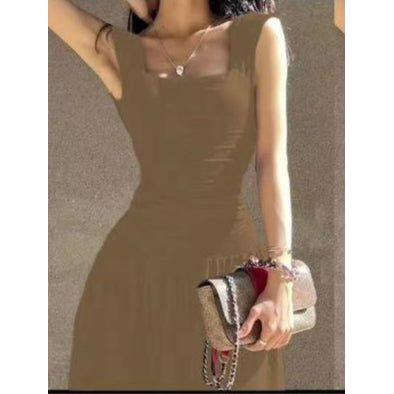 Sleeveless Square Neck Polyester Midi Dress