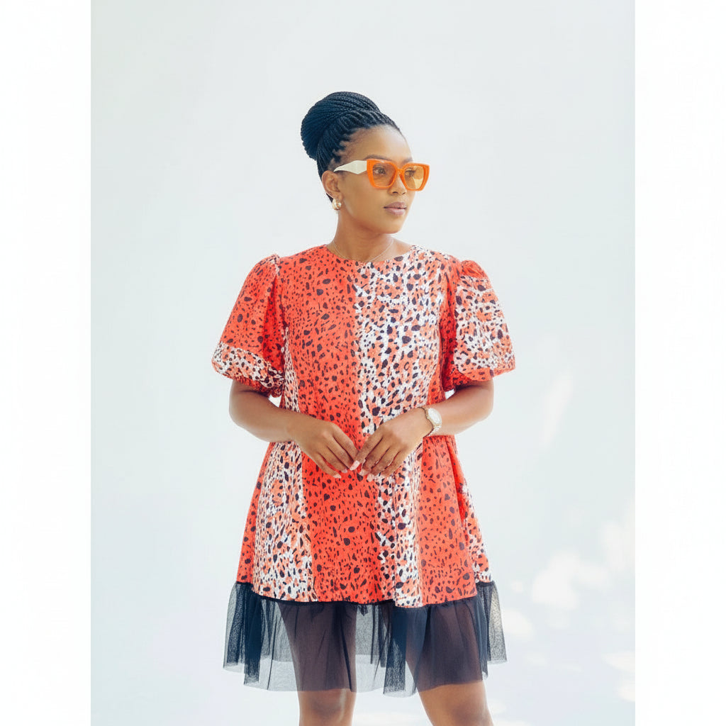 Short sleeve Printed Ankara Mini Dress.