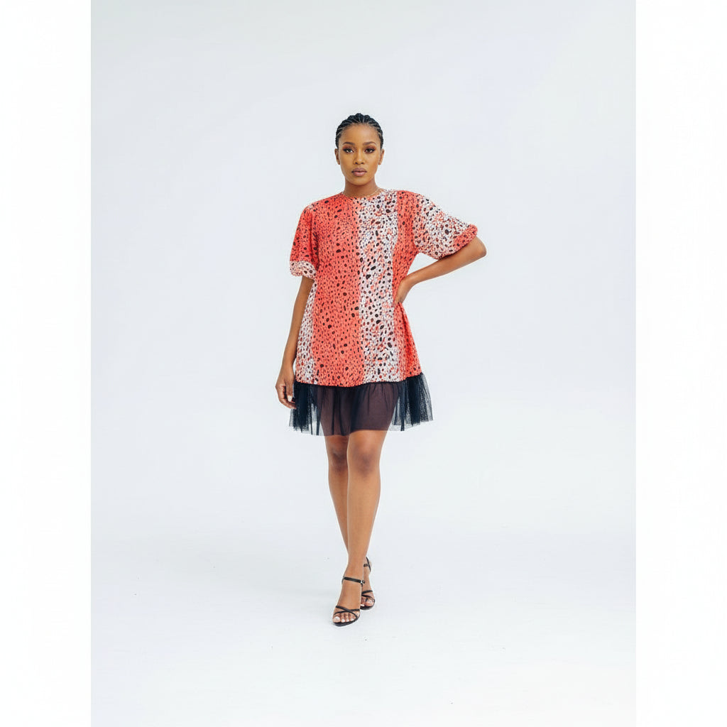 Short sleeve Printed Ankara Mini Dress.