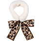 Winter Warm Faux Fur Collar Scarf with Leopard Ribbon Neck Warmer