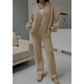 2pcs Casual Lantern Sleeve Cardigan And Pants Set