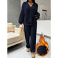 2pcs Casual Lantern Sleeve Cardigan And Pants Set