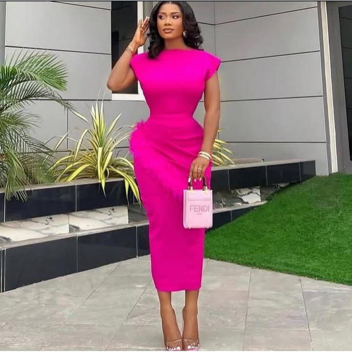 O-Neck Elegant Feather Patchwork Slim Fit Dress