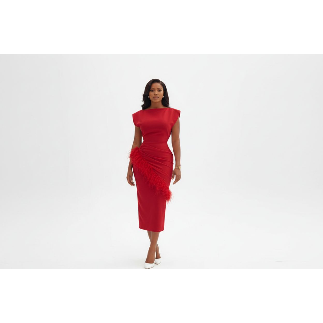 O-Neck Elegant Feather Patchwork Slim Fit Dress