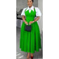 Bubble Sleeve Shirt Collar High Waist Slimming Dress