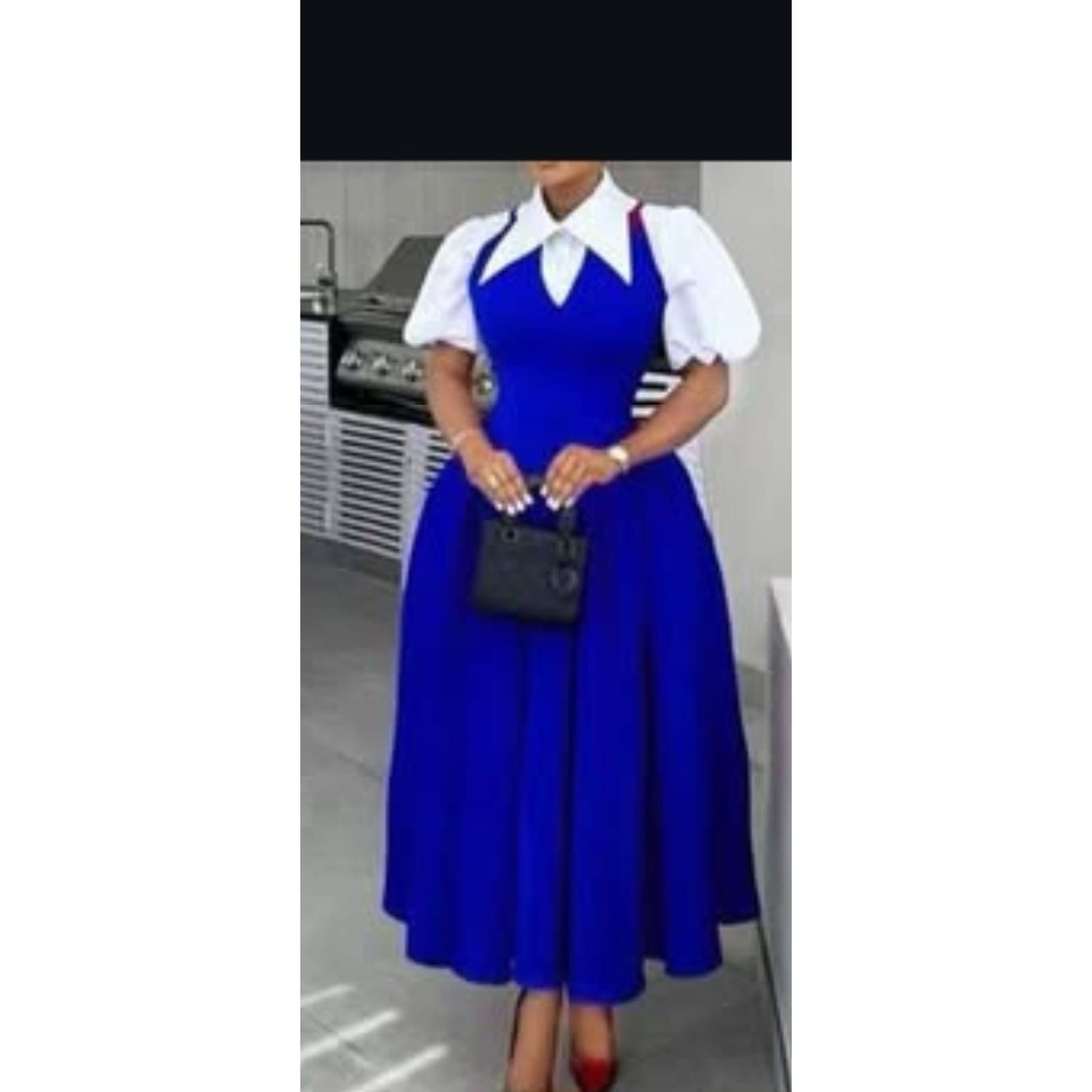 Bubble Sleeve Shirt Collar High Waist Slimming Dress