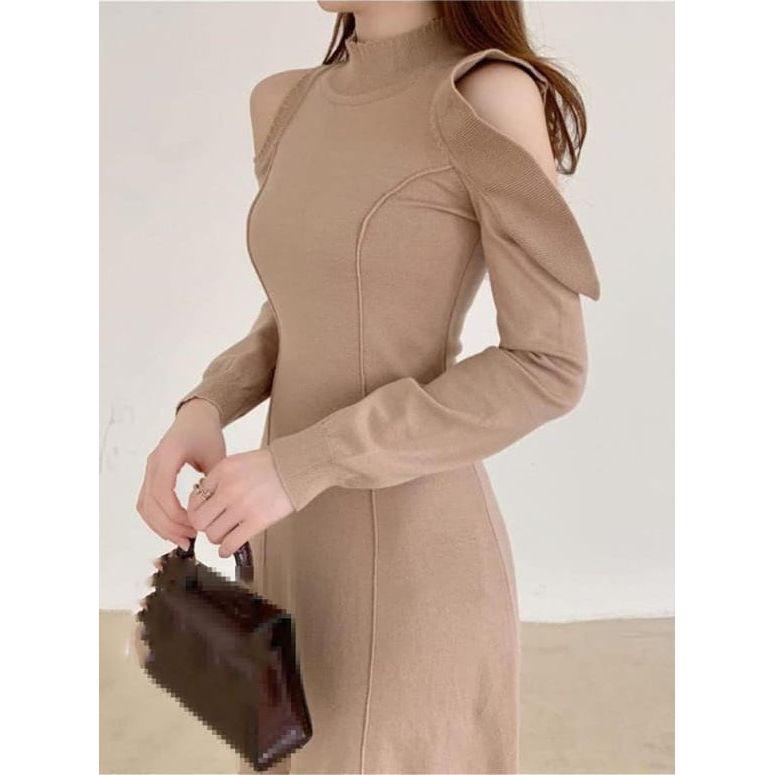 Cold Shoulder Asymmetric Neck Detail Maxi Dress