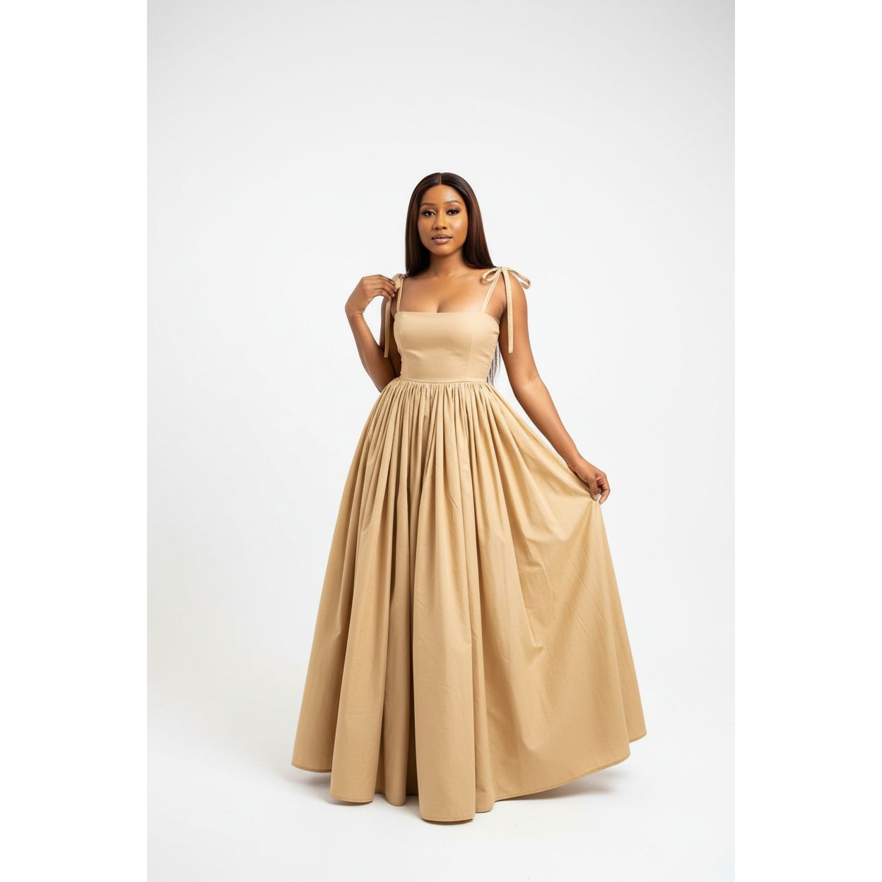 Tie Shoulder Elegant Maxi Dress