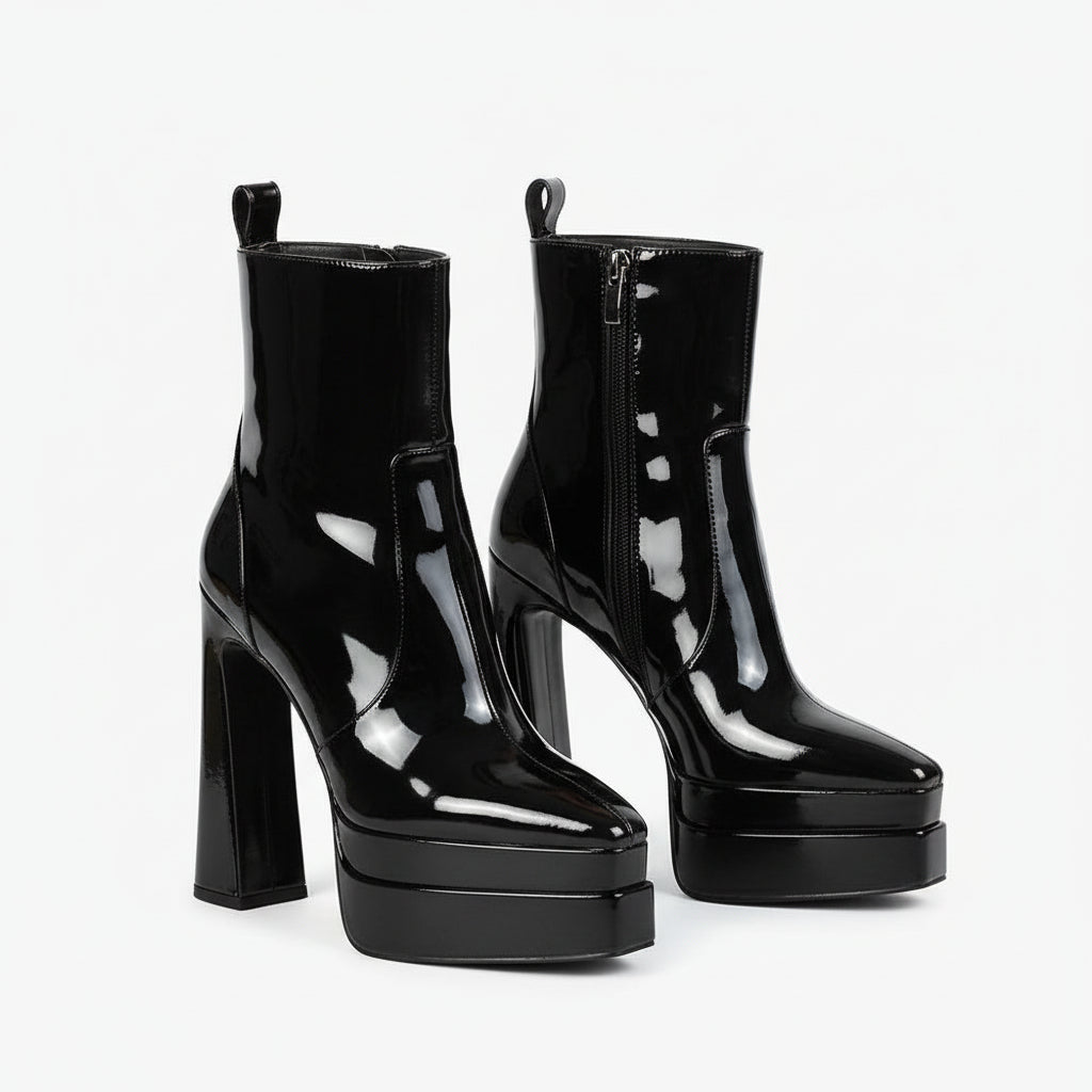 Chunky Platform Thick Leather Heel Boots
