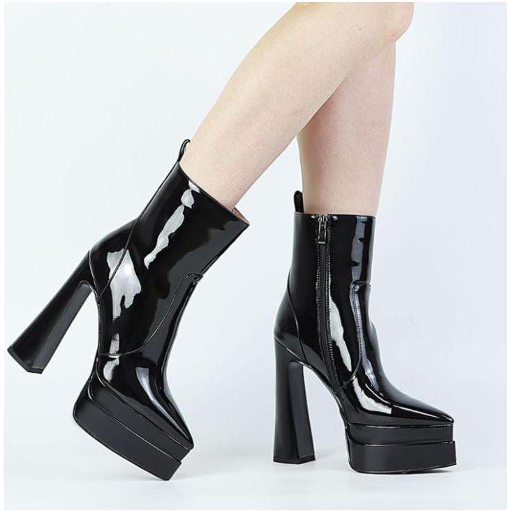 Chunky Platform Thick Leather Heel Boots