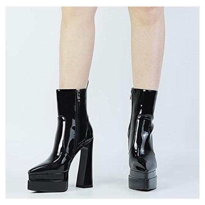 Chunky Platform Thick Leather Heel Boots
