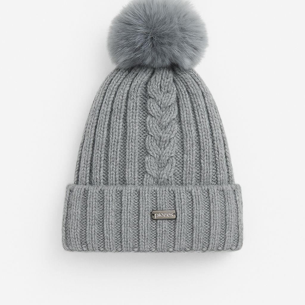Warm Winter Hat with Faux Fur Bobble Beanie Hat