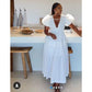 V-Neck Detailed Puffer Sleeve Maxi Dress