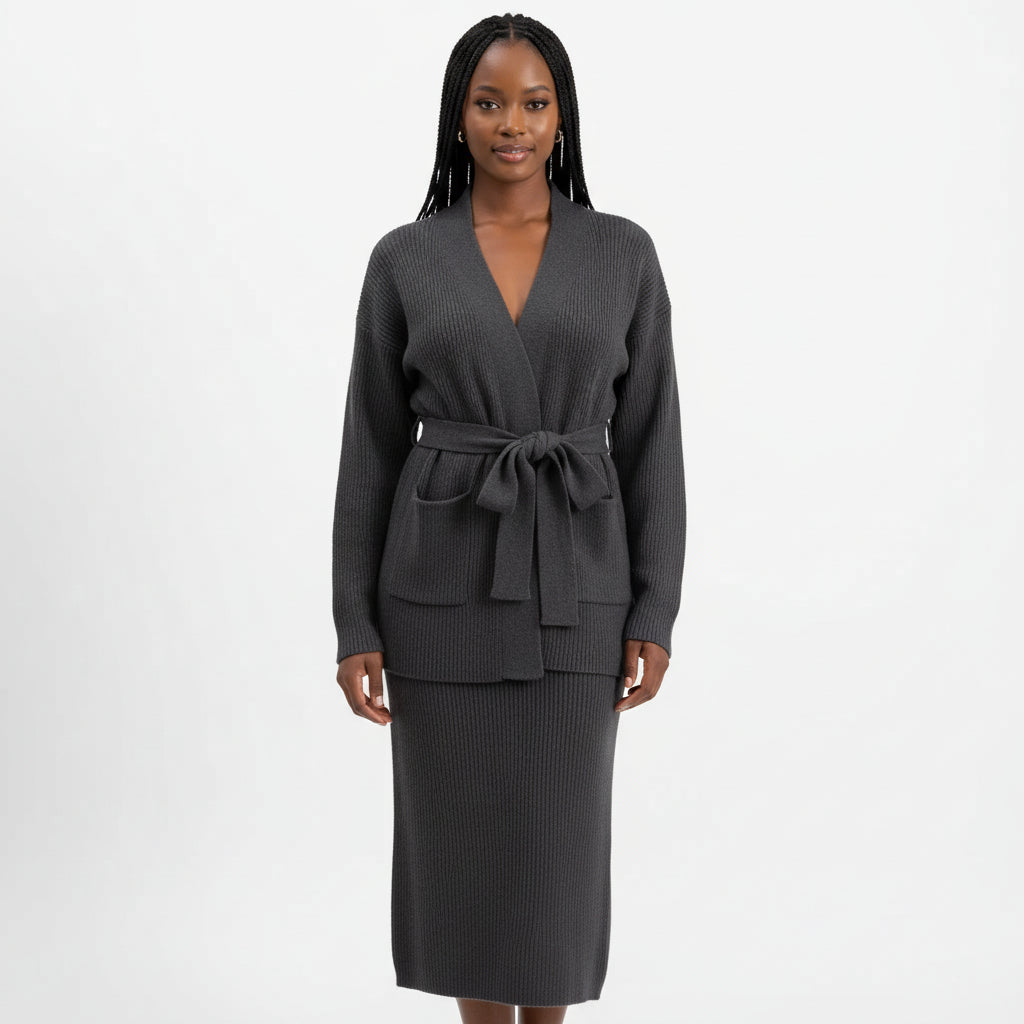 Fashion Cardigan High Waisted Pencil Skirt Knit Sweater Set