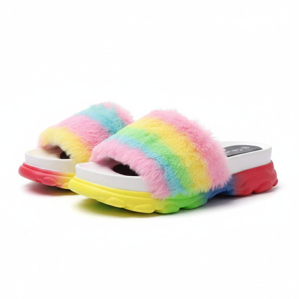 Rainbow Plush Women Fur Slippers